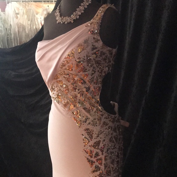 White and Gold Mac Duggal Prom Gown - Picture 3 of 6